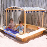 Lifespan Kids Sandpits Playfort 2 Wooden Sandpit with Blue Sun Canopy - Lifespan Kids 09347166048707 SANDPITPLAYFORT2 Buy online: Playfort 2 Wooden Sandpit with Blue Sun Canopy  Happy Active Kids Australia