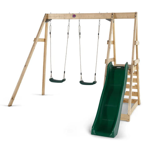 Plum Swing Sets & Playsets Plum® Tamarin Double Wooden Swing Set with Green Slide 5036523019354 121401C110 Buy online: Plum® Tamarin Double Wooden Swing Set with Green Slide Happy Active Kids Australia