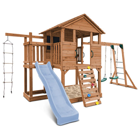 Lifespan Kids Play Houses Kingston Cubby House with Monkey Bars, Swings and Pastel Blue Slide - Lifespan Kids 9347166085627 LKCH-KING-PB Kingston Cubby House with Monkey Bars, Swings and Pastel Blue Slide Happy Active Kids Australia