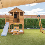 Lifespan Kids Play Houses Kingston Cubby House with Monkey Bars, Swings and Pastel Blue Slide - Lifespan Kids 9347166085627 LKCH-KING-PB Kingston Cubby House with Monkey Bars, Swings and Pastel Blue Slide Happy Active Kids Australia