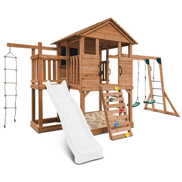 Lifespan Kids Play Houses Kingston Cubby House with Monkey Bars, Swings and White Slide - Lifespan Kids 9347166085658 LKCH-KING-PW Kingston Cubby House with Monkey Bars, Swings and White Slide Happy Active Kids Australia