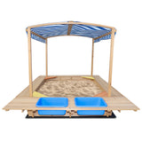 Playfort 2 Wooden Sandpit with Blue Sun Canopy - Lifespan Kids