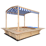 Playfort 2 Wooden Sandpit with Blue Sun Canopy - Lifespan Kids