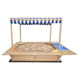Playfort 2 Wooden Sandpit with Blue Sun Canopy - Lifespan Kids