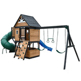 Lifespan Kids Outdoor Play Equipment Claremont Playcentre Cubby with swings, tube slide and 2.2m slide in blue - Lifespan Kids 9347166086020 LKPC-CLARE-BU Claremont Playcentre Cubby with swings, tube slide and 2.2m slide in blue - Lifespan Kids Happy Active Kids Australia