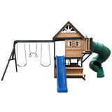 Lifespan Kids Outdoor Play Equipment Claremont Playcentre Cubby with swings, tube slide and 2.2m slide in blue - Lifespan Kids 9347166086020 LKPC-CLARE-BU Claremont Playcentre Cubby with swings, tube slide and 2.2m slide in blue - Lifespan Kids Happy Active Kids Australia