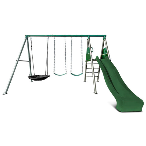 Lifespan Kids Outdoor Play Equipment Europa Steel Swing Set (Green Slide) - Lifespan Kids - OUT OF STOCK eta mid-late Oct (preorder available now) 9347166086662 LKSW-EUROPA-GN Buy online: Europa Steel Swing Set (Green Slide) - Lifespan Kids Happy Active Kids Australia