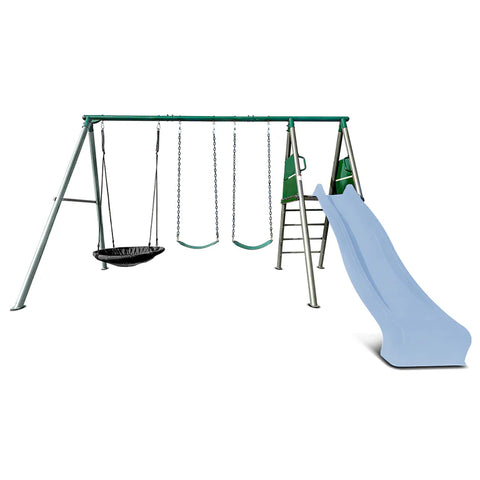 Lifespan Kids Outdoor Play Equipment Europa Steel Swing Set (Pastel Blue Slide) - Lifespan Kids 9347166086679 LKSW-EUROPA-PB Buy online: Europa Steel Swing Set (Pastel Blue Slide) - Lifespan Kids Happy Active Kids Australia
