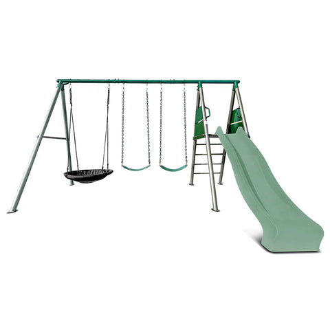 Lifespan Kids Outdoor Play Equipment Europa Steel Swing Set (Pastel Green Slide) - Lifespan Kids 9347166086686 LKSW-EUROPA-PG Buy online: Europa Steel Swing Set (Pastel Green Slide) - Lifespan Kids Happy Active Kids Australia