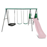 Lifespan Kids Outdoor Play Equipment Europa Steel Swing Set (Pastel Pink Slide) - Lifespan Kids 9347166086693 LKSW-EUROPA-PP Buy online: Europa Steel Swing Set (Pastel Pink Slide) - Lifespan Kids Happy Active Kids Australia