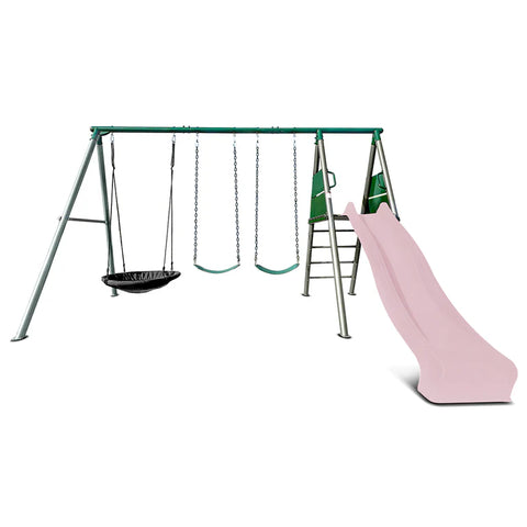 Lifespan Kids Outdoor Play Equipment Europa Steel Swing Set (Pastel Pink Slide) - Lifespan Kids 9347166086693 LKSW-EUROPA-PP Buy online: Europa Steel Swing Set (Pastel Pink Slide) - Lifespan Kids Happy Active Kids Australia
