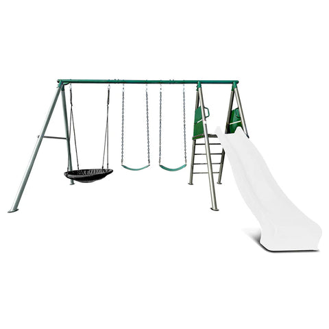 Lifespan Kids Outdoor Play Equipment Europa Steel Swing Set (White Slide) - Lifespan Kids 9347166086709 LKSW-EUROPA-PW Buy online: Europa Steel Swing Set (White Slide) - Lifespan Kids Happy Active Kids Australia