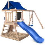 Lifespan Kids Outdoor Play Equipment Hazelbrook Play Centre with swing set & 1.8m blue slide - Lifespan Kids 9347166085436 LKPC-HAZEL-BU Hazelbrook Play Centre with swing set & 1.8m blue slide - Lifespan Kids Happy Active Kids Australia