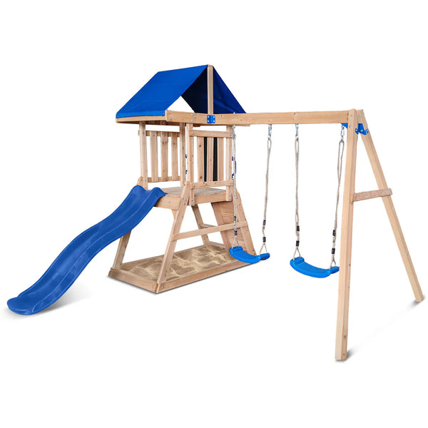 Lifespan Kids Outdoor Play Equipment Hazelbrook Play Centre with swing set & 1.8m blue slide - Lifespan Kids 9347166085436 LKPC-HAZEL-BU Hazelbrook Play Centre with swing set & 1.8m blue slide - Lifespan Kids Happy Active Kids Australia