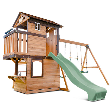 Lifespan Kids Play Centres Darlington Play Centre Swing Set with Pastel Green Slide - Lifespan Kids 9347166086198 LKPC-DARL-PG Darlington Play Centre Swing Set with Pastel Green Slide - Lifespan Kids Happy Active Kids Australia