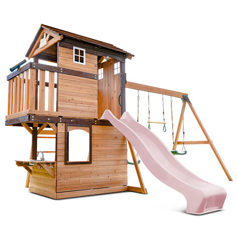 Lifespan Kids Play Centres Darlington Play Centre Swing Set with Pastel Pink Slide - Lifespan Kids 9347166086204 LKPC-DARL-PP Darlington Play Centre Swing Set with Pastel Pink Slide - Lifespan Kids Happy Active Kids Australia