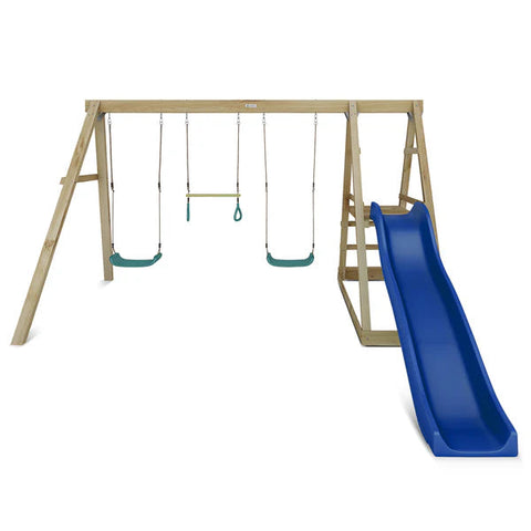 Lifespan Kids Play Centres Winston 4-Station Timber Double Swing Set with Blue Slide - Lifespan Kids - OUT OF STOCK eta TBA 9347166058768 LKPC-WINST-BLU Happy Active Kids Australia