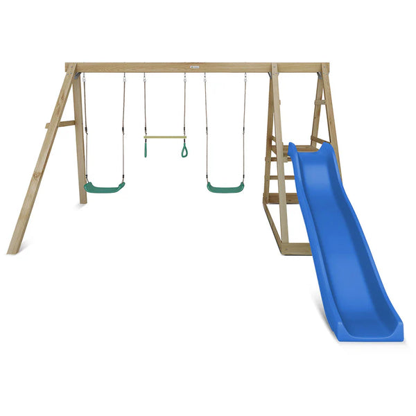 Lifespan Kids Play Centres Winston 4-Station Timber Double Swing Set with Blue Slide - Lifespan Kids 9347166085450 LKPC-WINST-BU Winston 4-Station Timber Double Swing Set with Blue Slide - Lifespan Kids Happy Active Kids Australia