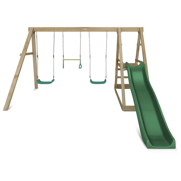 Lifespan Kids Play Centres Winston 4-Station Timber Double Swing Set with Green Slide - Lifespan Kids 9347166085467 LKPC-WINST-GN Winston 4-Station Timber Double Swing Set with Green Slide - Lifespan Kids Happy Active Kids Australia