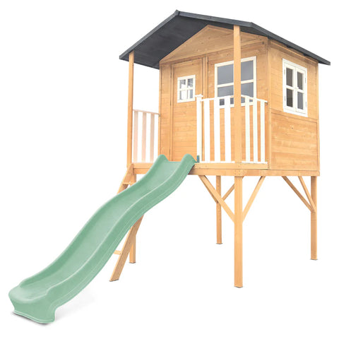Lifespan Kids Play Houses Burleigh Raised Wooden Cubby House with 2.2m pastel green slide - Lifespan Kids 9347166085566 LKCH-BUR-PG Burleigh Raised Wooden Cubby House with 2.2m pastel green slide - Lifespan Kids Happy Active Kids Australia