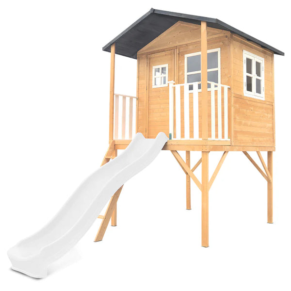 Lifespan Kids Play Houses Burleigh Raised Wooden Cubby House with 2.2m white slide - Lifespan Kids 9347166085580 LKCH-BUR-PW Shop: Burleigh Raised Wooden Cubby House with 2.2m white slide - Lifespan Kids Happy Active Kids Australia