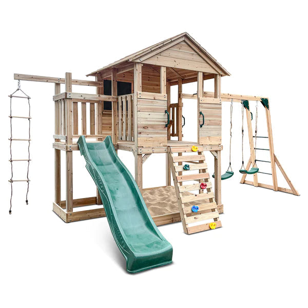 Lifespan Kids Play Houses Kingston Cubby House with Monkey Bars and Green Slide - Lifespan Kids 9347166060501 LKCH-KINGS-GRN Kingston Cubby House with Monkey Bars and Green Slide - Lifespan Kids  Happy Active Kids Australia