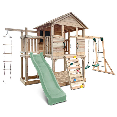 Lifespan Kids Play Houses Kingston Cubby House with Monkey Bars, Swings and Pastel Green Slide - Lifespan Kids - OUT OF STOCK eta mid-late Oct (preorder available now) 9347166085634 LKCH-KING-PG Kingston Cubby House with Monkey Bars, Swings and Pastel Green Slide Happy Active Kids Australia