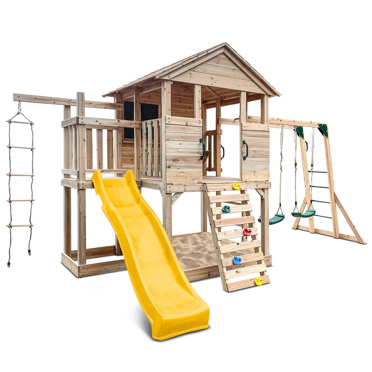 Kingston Cubby House with Monkey Bars, Swings and Yellow Slide