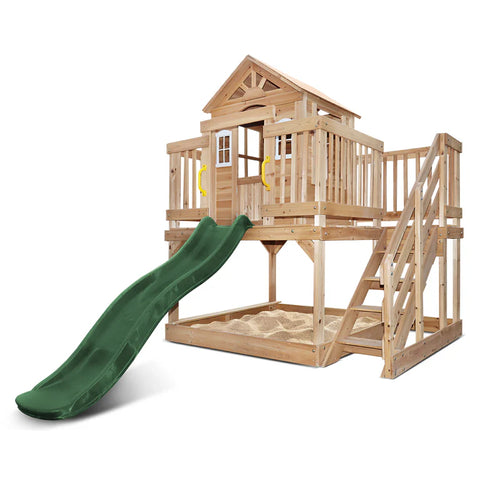 Lifespan Kids Play Houses Silverton Cubby House with 1.8m Green Slide - Lifespan Kids 9347166085368 LKPC-SILVT-GN Buy online: Silverton Cubby House with 1.8m Green Slide- Lifespan Kids Happy Active Kids Australia