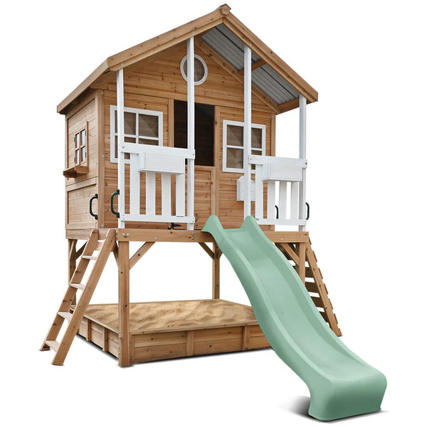 Lifespan Kids Play Houses Winchester Cubby House with 1.2m platform and 2.2m Pastel Green Slide - Lifespan Kids 9347166085771 LKCH-WINC-2PG Winchester Cubby House with 1.2m platform and 2.2m Pastel Green Slide Happy Active Kids Australia
