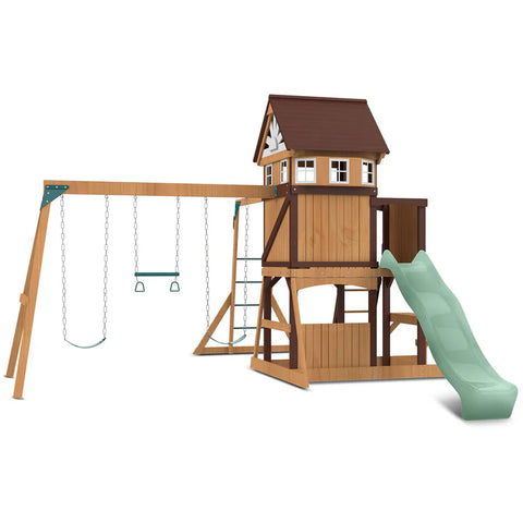 Lifespan Kids Swing Sets & Playsets Meer Brook Play Centre with Pastel Green Slide - Lifespan Kids 9347166086334 LKPC-MEERB-PG Buy online: Meer Brook Play Centre with Pastel Green Slide - Lifespan Kids Happy Active Kids Australia