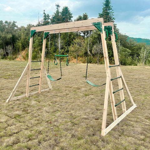 Lifespan Kids Play Centres Daintree Monkey Bars & Double Swing Set with Trapeze - Lifespan Kids (Contact us for shipping quote) 9347166070104 LKMB-DAIN-SET Daintree Monkey Bars & Double Swing Set with Trapeze - Lifespan Kids  Happy Active Kids Australia