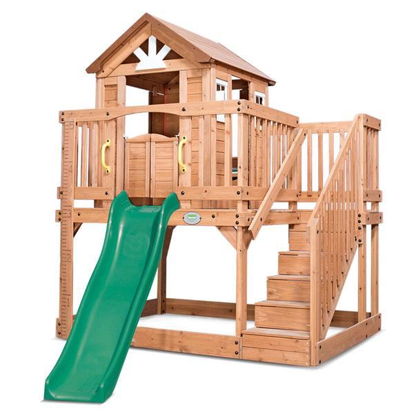 Lifespan Kids Play Houses Backyard Discovery Scenic Heights Cubby House with 1.8m slide - Lifespan Kids BYDSCENICHEIGHTS-SET-SLIDE Buy online: Backyard Discovery Scenic Heights Cubby House with slide  Happy Active Kids Australia