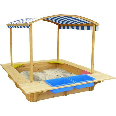 Lifespan Kids Sandpits Playfort 2 Wooden Sandpit with Blue Sun Canopy - Lifespan Kids 09347166048707 SANDPITPLAYFORT2 Buy online: Playfort 2 Wooden Sandpit with Blue Sun Canopy  Happy Active Kids Australia