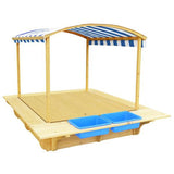 Lifespan Kids Sandpits Playfort 2 Wooden Sandpit with Wooden Cover & Blue Sun Canopy - Lifespan Kids 09347166051196 SANDPITPLAYFORT2-COVERSET Buy online: Playfort 2 Wooden Sandpit with Wooden Cover & Sun Canopy  Happy Active Kids Australia