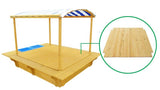 Lifespan Kids Sandpits Playfort 2 Wooden Sandpit with Wooden Cover & Blue Sun Canopy - Lifespan Kids 09347166051196 SANDPITPLAYFORT2-COVERSET Buy online: Playfort 2 Wooden Sandpit with Wooden Cover & Sun Canopy  Happy Active Kids Australia