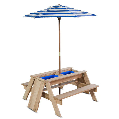 Lifespan Kids Sandpits Sunrise Sand & Water Picnic Table with Umbrella - Lifespan Kids 9347166060372 LKTB-SUNRISE-SET Buy online: Sunrise Sand & Water Picnic Table with Umbrella  Happy Active Kids Australia